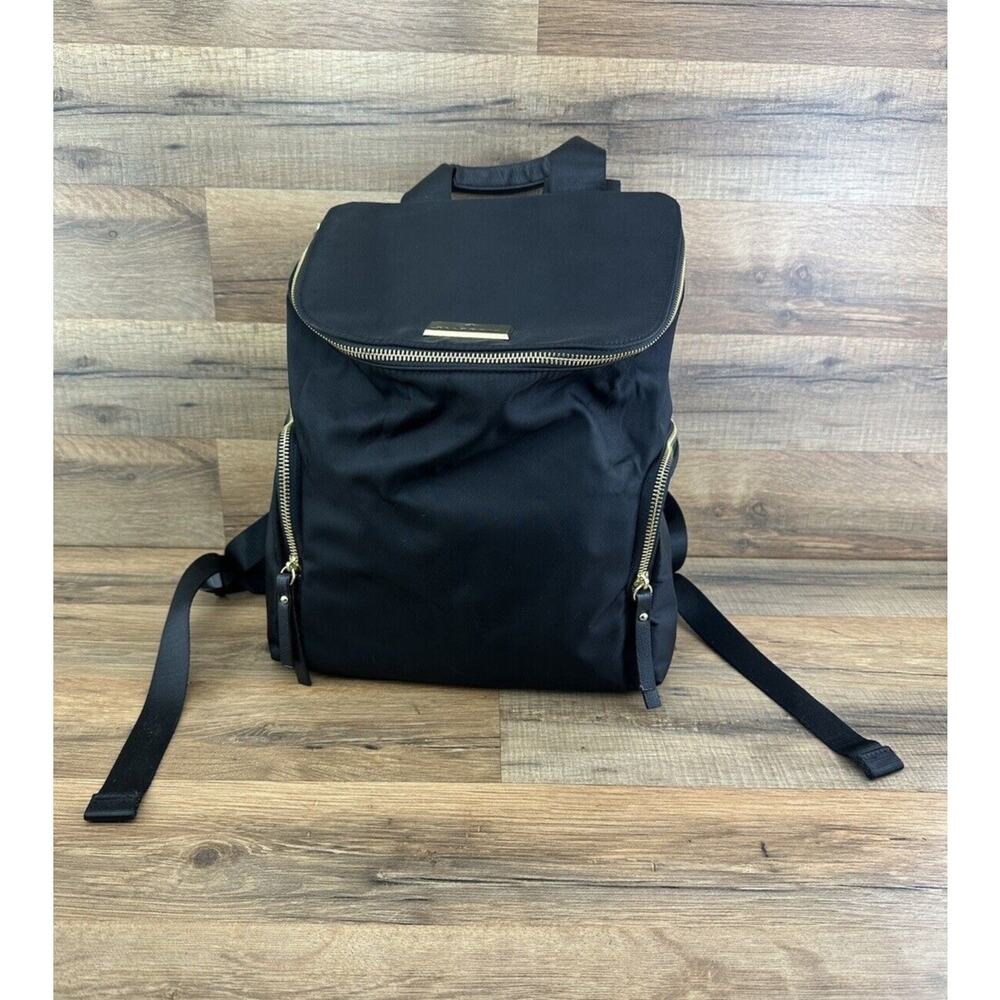 Allancia Black Nylon Backpack Front Pocket With Gold Hardware Women